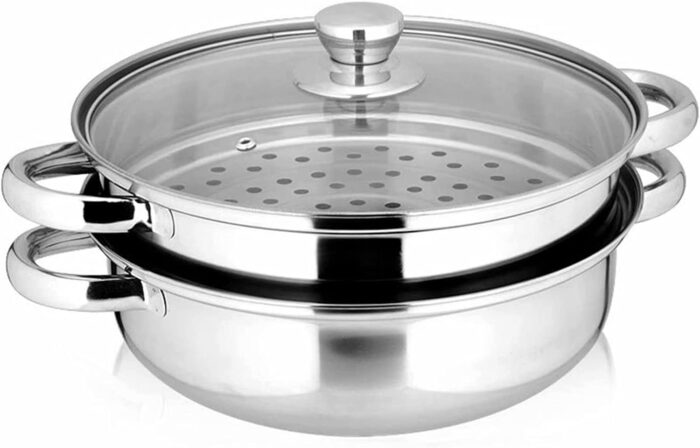 2 Piece Stainless Steel Stack and Steam Pot Set - and Lid,Steamer Saucepot double boiler…